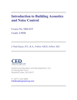 Introduction to Building Acoustics and Noise Control