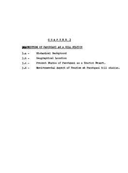 Present Status of Panchgani As a Tourist Resort. 3,D - Environmental Aspect of Tourism at Panchgani Hill Station