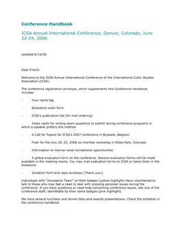 Conference Handbook ICSA Annual International Conference, Denver