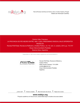 Redalyc.LA PROVINCIA DE RÍO NEGRO ENTRE 1983 Y 2003: PREDOMINIO RADICAL BAJO DIFERENTES MODELOS