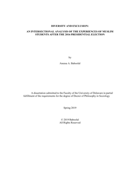 An Intersectional Analysis of the Experiences of Muslim Students After the 2016 Presidential Election