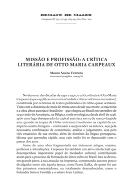 A Crítica Literária De Otto Maria Carpeaux