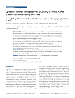 Optical Coherence Tomography Angiography Monitors Human Cutaneous Wound Healing Over Time