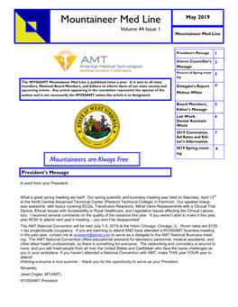 Mountaineer Med Line May 2019 Volume 44 Issue 1 Mountaineer Med Line