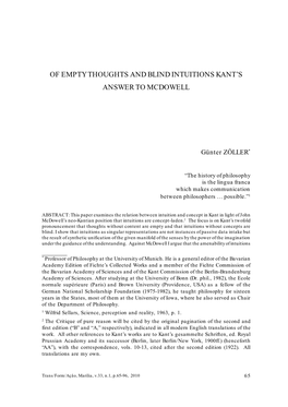 Of Empty Thoughts and Blind Intuitions Kant's Answer to Mcdowell