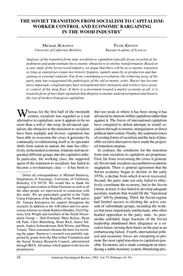 The Soviet Transition from Socialism to Capitalism: Worker Control and Economic Bargaining in the Wood Industry*