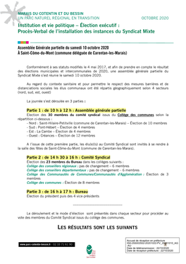 Institution Et Vie Politique – Élection Exécutif : Procès-Verbal De L’Installation Des Instances Du Syndicat Mixte