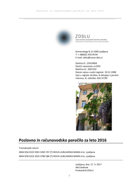 Poslovno in Računovodsko Poročilo Za Leto 2016