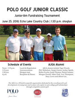 POLO GOLF JUNIOR CLASSIC Junior-Am Fundraising Tournament June 25, 2018| Echo Lake Country Club | 1:30 P.M