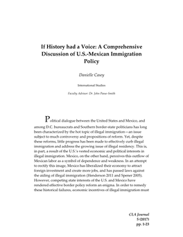 If History Had a Voice: a Comprehensive Discussion of U.S.-Mexican Immigration Policy