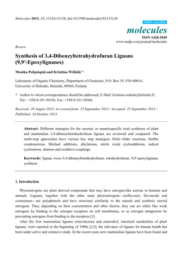 Synthesis of 3,4-Dibenzyltetrahydrofuran Lignans (9,9′-Epoxylignanes)