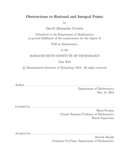 Obstructions to Rational and Integral Points David Alexander Corwin