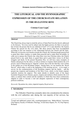 The Liturgical and the Hymnographic Expression of the Church-State Relation in the Byzantine Rite