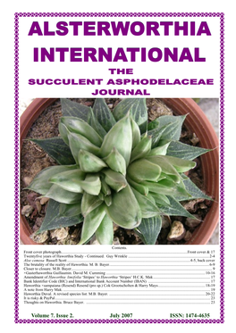 Volume 7. Issue 2. July 2007 ISSN: 1474-4635 Alsterworthia International