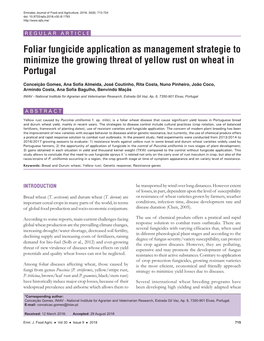 Foliar Fungicide Application As Management Strategie to Minimize the Growing Threat of Yellow Rust on Wheat in Portugal