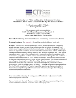 Understanding How Politics Has Shaped the Environmental Structures Within Malawi, Africa, and the Connection to the Boy Who Harnessed the Wind