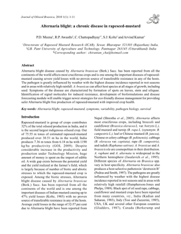 Alternaria Blight: a Chronic Disease in Rapeseed-Mustard