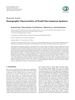 Research Article Demographic Characteristics of World Class Jamaican Sprinters