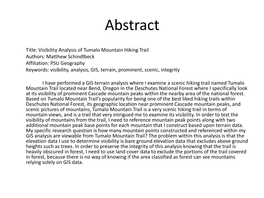 Visibility Analysis of Tumalo Mountain Hiking Trail