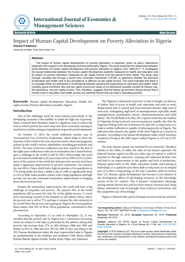 Impact of Human Capital Development on Poverty Alleviation in Nigeria Olatunji D Adekoya* University of Wales Trinity Saint David, UK