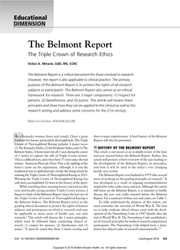 The Belmont Report the Triple Crown of Research Ethics