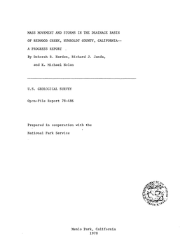Mass Movement and Storms in the Drainage Basin of Redwood Creek