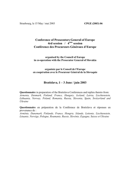 Conference of Prosecutors General of Europe 4Rd Session / 4Ème Session Conférence Des Procureurs Généraux D’Europe