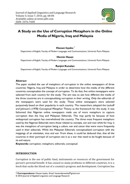 A Study on the Use of Corruption Metaphors in the Online Media of Nigeria, Iraq and Malaysia