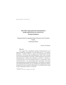 Dinámica Del Espacio Geográfico Margariteño En El Siglo XX