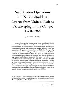 Lessons from United Nations Peacekeeping in the Congo, 1960-1964