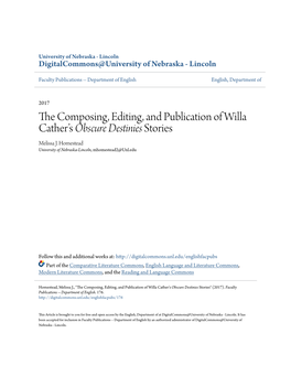 The Composing, Editing, and Publication of Willa Cather's