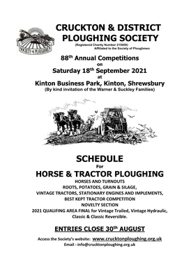 Saturday 18Th September 2021 at Kinton Business Park, Kinton, Shrewsbury (By Kind Invitation of the Warner & Suckley Families)