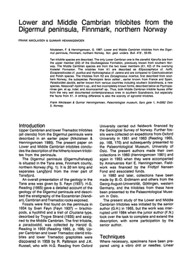 Lower and Middle Cambrian Trilobites from the Digermul Peninsula, Finnmark, Northern Norway