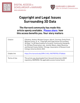 Copyright and Legal Issues Surrounding 3D Data