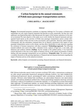 Carbon Footprint in the Annual Statements of Polish Mass Passenger Transportation Carriers