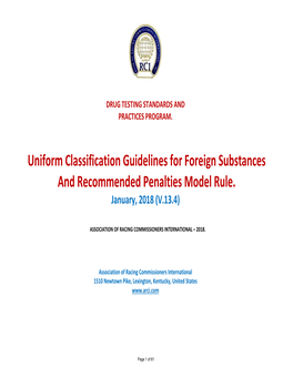 Uniform Classification Guidelines for Foreign Substances and Recommended Penalties Model Rule