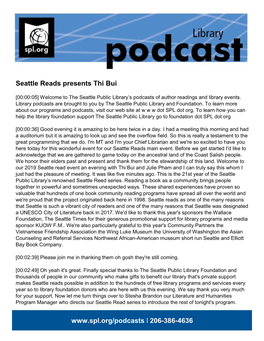 Seattle Reads Presents Thi Bui