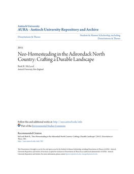 Neo-Homesteading in the Adirondack North Country: Crafting a Durable Landscape Brett R