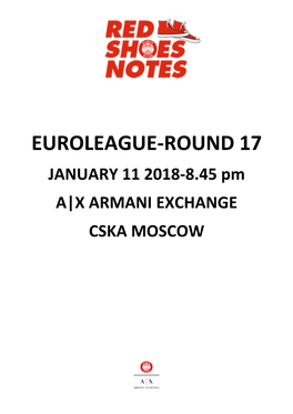 EUROLEAGUE-ROUND 17 JANUARY 11 2018-8.45 Pm A|X ARMANI EXCHANGE CSKA MOSCOW