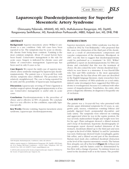 Laparoscopic Duodenojejunostomy for Superior Mesenteric Artery Syndrome
