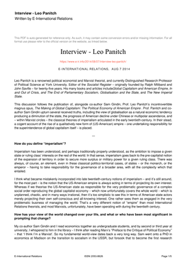 Interview - Leo Panitch Written by E-International Relations