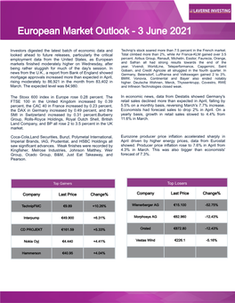 European Market Outlook - 3 June 2021