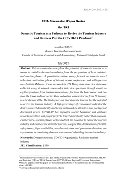 Domestic Tourism As a Pathway to Revive the Tourism Industry and Business Post the COVID-19 Pandemic*