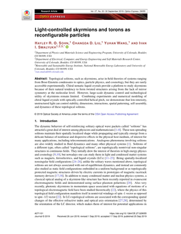 Light-Controlled Skyrmions and Torons As Reconfigurable Particles