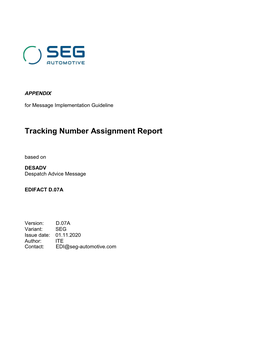 Tracking Number Assignment Report