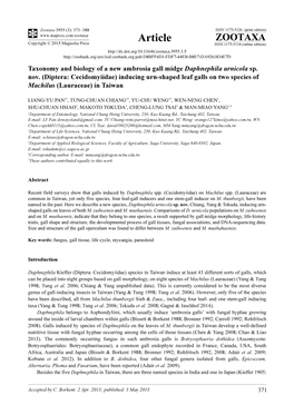 Taxonomy and Biology of a New Ambrosia Gall Midge Daphnephila Urnicola Sp