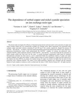 The Dependence of Sorbed Copper and Nickel Cyanide Speciation on Ion Exchange Resin Type Versiane A
