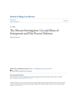 The Abscam Investigation: Use and Abuse of Entrapment and Due Process Defenses Patric M