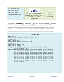 Chennai Notam Summary (A-Series) –Jun-2021