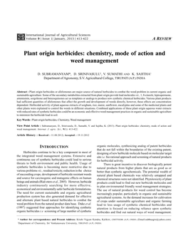 Plant Origin Herbicides: Chemistry, Mode of Action and Weed Management